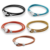 Double Loop Leather Pan Bracelets with 925 Silver Clasp for Jewelry Making