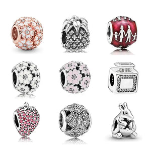 925 Silver Diamond-Studded Beaded Fixed Buckle Flower Loose Bead