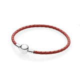 925 Sterling Silver Leather Bracelet Round Clasp for Women