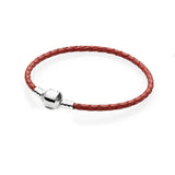 925 Sterling Silver Leather Bracelet Round Clasp for Women