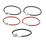 925 Sterling Silver Leather Bracelet Round Clasp for Women