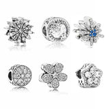 925 Silver Snowflake Bow Beaded Charm Women's Jewelry