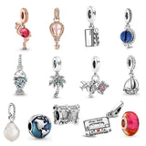 925 Silver Beads Charms for Bracelet with Flamingo and Coconut Tree Pearl