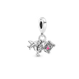 925 Silver Beads Charms for Bracelet with Flamingo and Coconut Tree Pearl