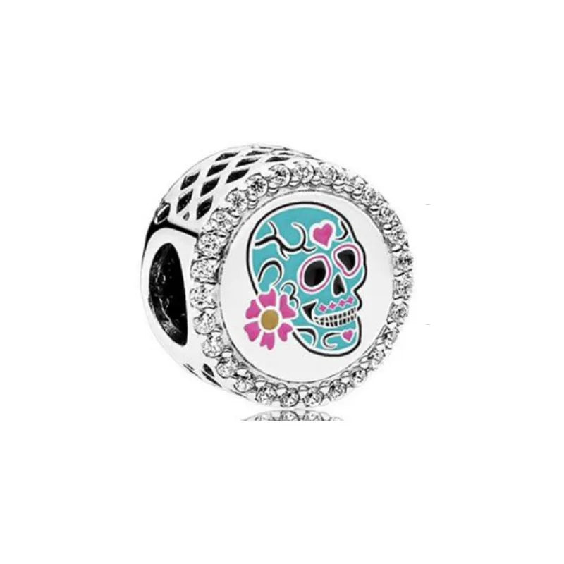 925 Silver Embellishment With Beaded Eyes And Skull Charms Retro Boys Girls