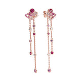 925 Silver Tassel Earrings Pink Crown Rose Full Diamond Pink