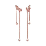 925 Silver Tassel Earrings Pink Crown Rose Full Diamond Pink