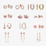 925 Silver Tassel Earrings Pink Crown Rose Full Diamond Pink