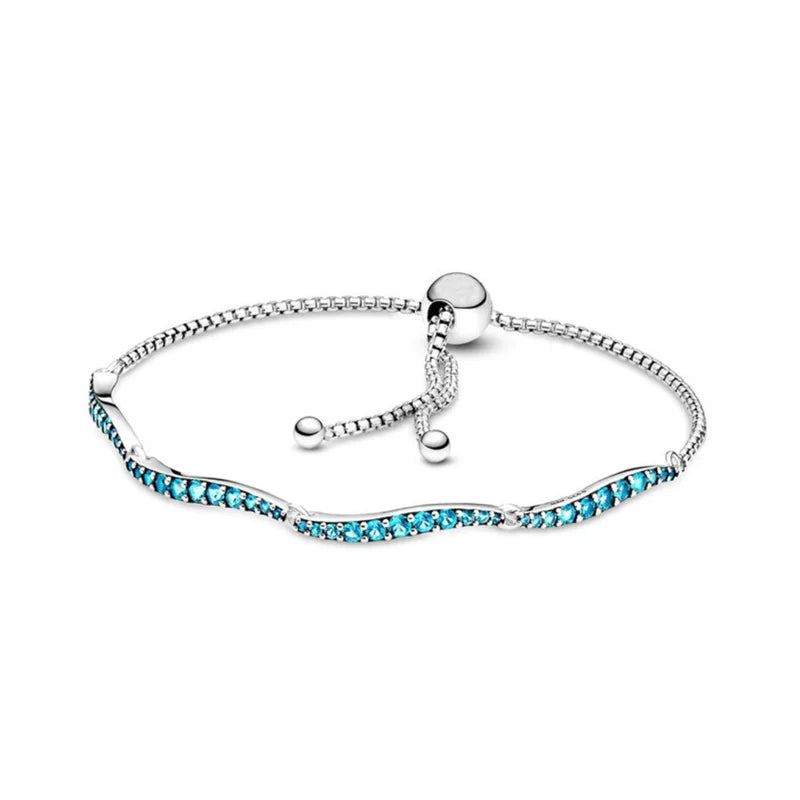 S925 Silver Wave Slider Bracelet Zircon Charm Men Women