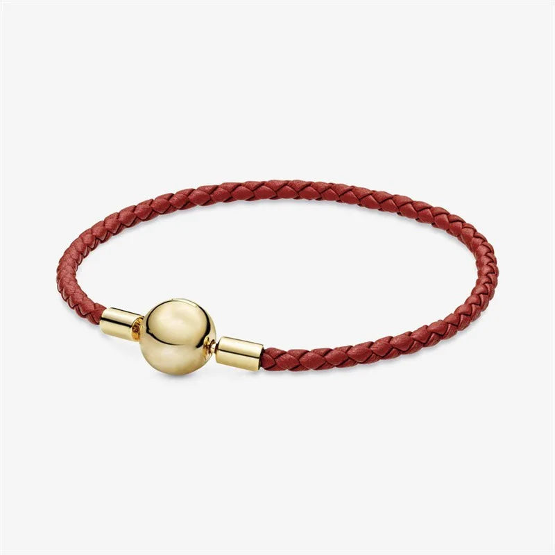 Leather Woven Bracelet for Women - 925 Silver Bracelet for Bead Jewelry Making