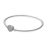 925 Silver Round Heart Charms Pan Bracelets Hand Chain Bangles Beads Gift