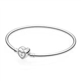925 Silver Round Heart Charms Pan Bracelets Hand Chain Bangles Beads Gift
