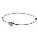 925 Silver Round Heart Charms Pan Bracelets Hand Chain Bangles Beads Gift