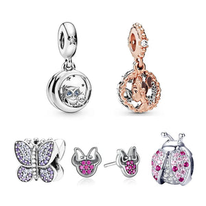 S925 Silver Owl Mermaid Ladybug Charm Pendant for Women