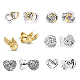 S925 Silver Heart-Shaped Zircon Earrings, Cross Wrap, Korea Charm