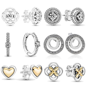 925 Silver Heart Earrings Women Piercing Ear Flower Stud Sleeper Earrings