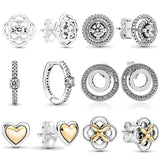 925 Silver Heart Earrings Women Piercing Ear Flower Stud Sleeper Earrings