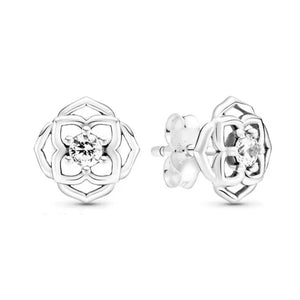 925 Silver Heart Earrings Women Piercing Ear Flower Stud Sleeper Earrings