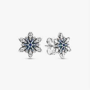 925 Silver Snowflake Heart Stud Earrings for Women