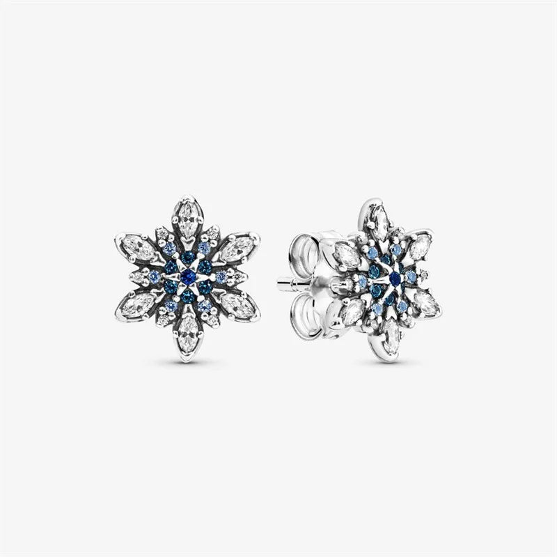 925 Silver Snowflake Heart Stud Earrings for Women