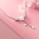 925 Silver Cherry Flower Shell Tassel Necklace for Women