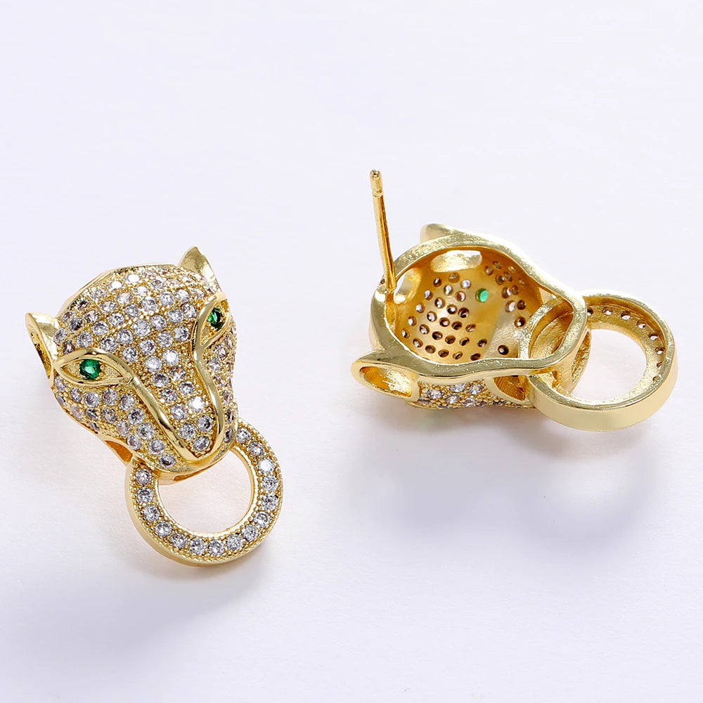 Leopard Stud Earrings Punk Gothic Vintage Big Hollow Round Jewelry