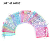 50pcs Organza Gift Bags Drawstring Candy Pouches Star 9*12 cm