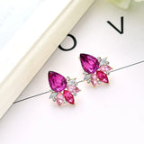 Crystal Stone Piercing Earrings Silver Metal Stud Earrings