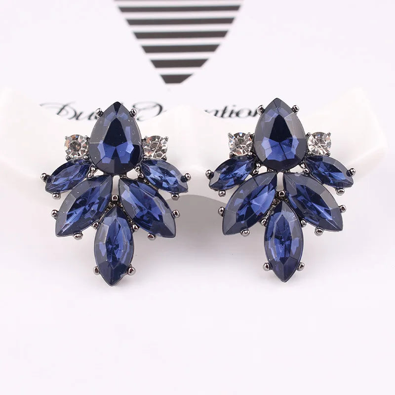 Crystal Stone Piercing Earrings Silver Metal Stud Earrings