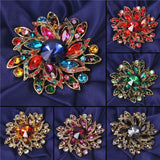 Big Crystal Metal Flower Brooch Round Pin Women Party Jewelry