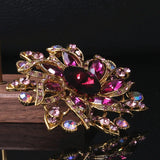 Big Crystal Metal Flower Brooch Round Pin Women Party Jewelry