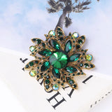 Big Crystal Metal Flower Brooch Round Pin Women Party Jewelry
