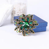 Big Crystal Metal Flower Brooch Round Pin Women Party Jewelry
