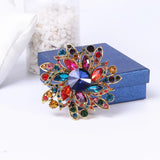 Big Crystal Metal Flower Brooch Round Pin Women Party Jewelry