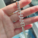 LUER 9mm Name Bracelet/Crystal Zircon Letters Bracelet for Women Stainless Steel