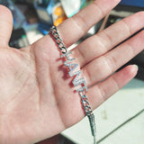 LUER 9mm Name Bracelet/Crystal Zircon Letters Bracelet for Women Stainless Steel