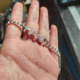LUER 9mm Name Bracelet/Crystal Zircon Letters Bracelet for Women Stainless Steel