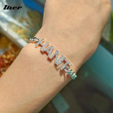 LUER 9mm Name Bracelet/Crystal Zircon Letters Bracelet for Women Stainless Steel