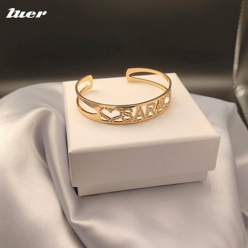 LUER Personalized Bracelet with CZ Zircon Cuff Bangles