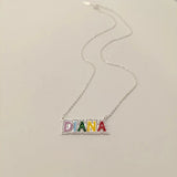 LUER Enamel Name Necklace/Rainbow Rhinestone Pendant Necklace