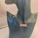 LUER Enamel Name Necklace/Rainbow Rhinestone Pendant Necklace
