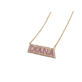 LUER Enamel Name Necklace/Rainbow Rhinestone Pendant Necklace