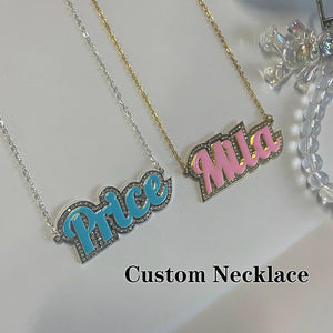 LUER Enamel Name Necklace Rhinestone Letter Pendant Nameplate Necklace