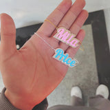 LUER Enamel Name Necklace with Zirconia Letters Pendant