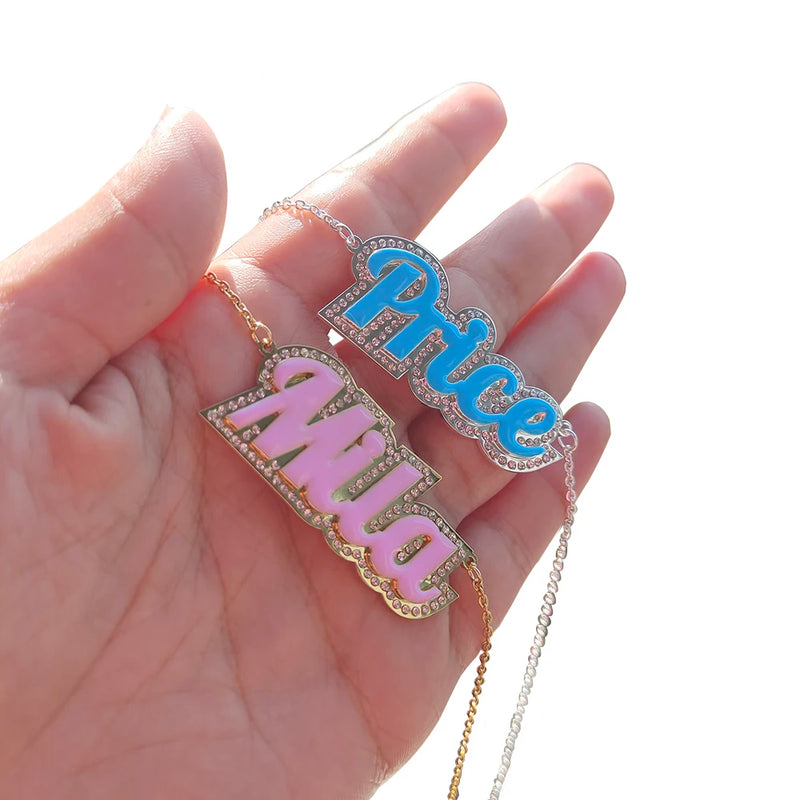 LUER Enamel Name Necklace with Zirconia Letters Pendant