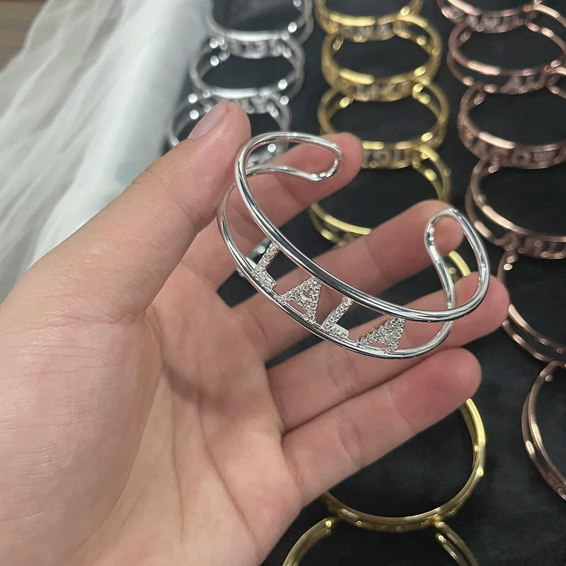 LUER Names Bracelet Personalized for Women Bangle Crystal Letters Family Jewelry