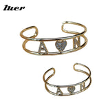 LUER Names Bracelet Personalized for Women Bangle Crystal Letters Family Jewelry