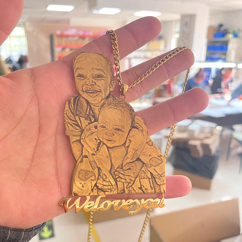 Personalised Stainless Steel Photo Necklace Nameplate Pendant
