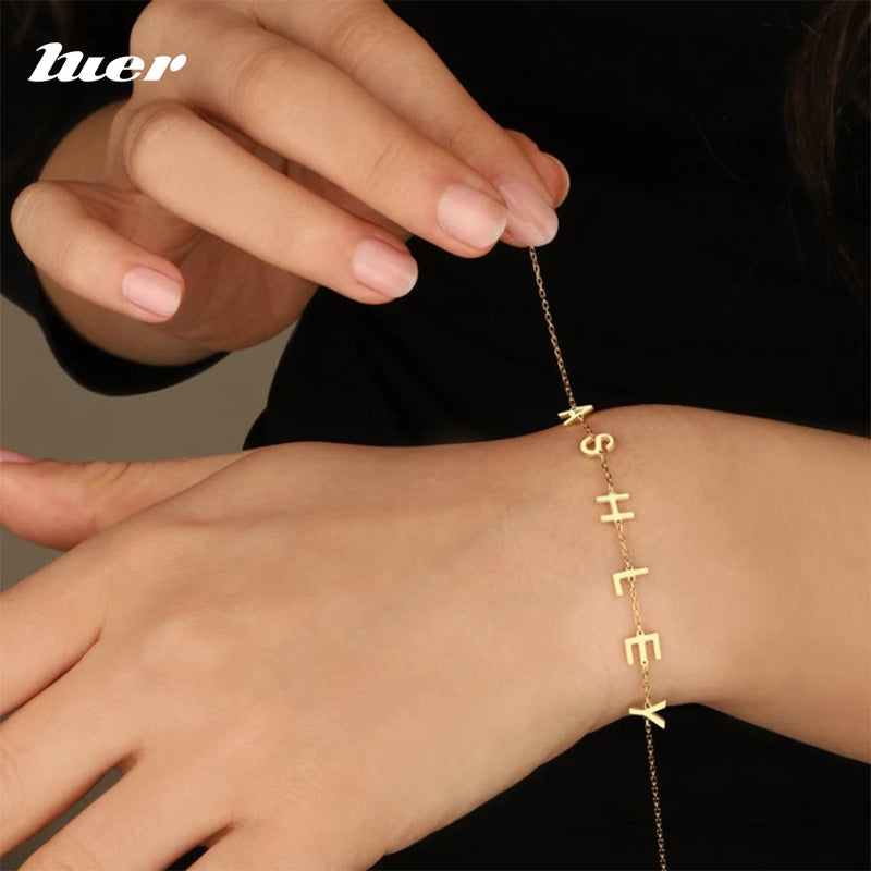 LUER Personalized Name Bracelet/26 Letters Stainless Steel Rose