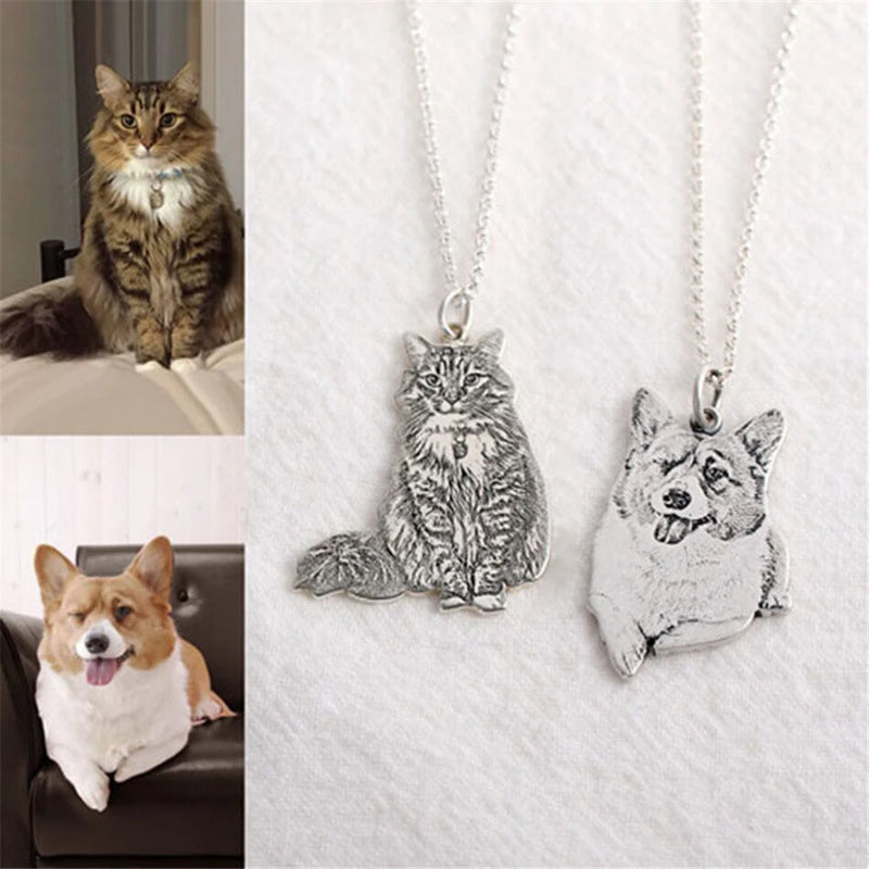 LUER Custom Pet Photo Engraved Name Dog Tag Necklace Pendant